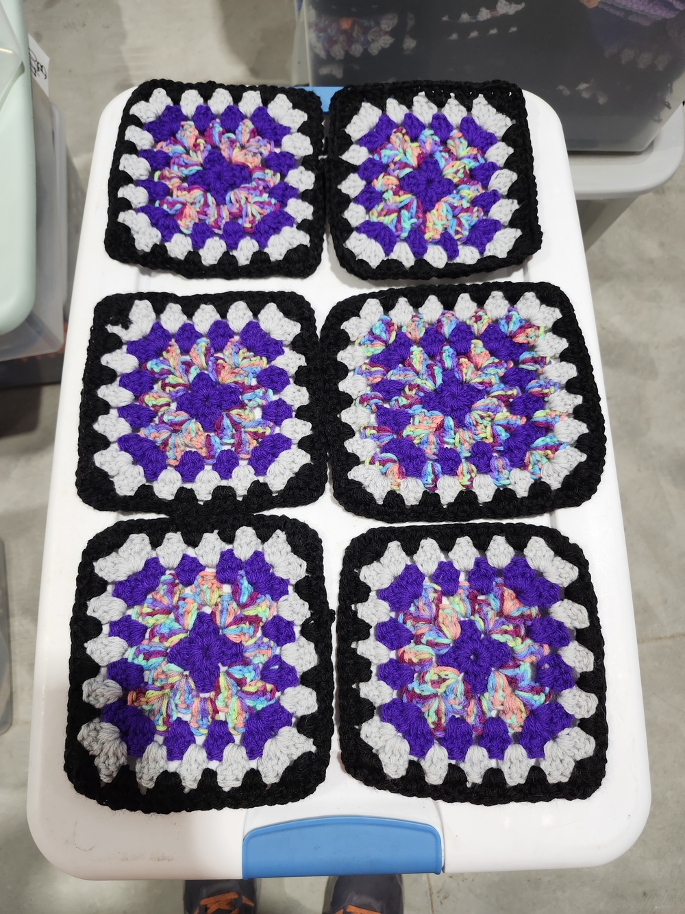 Handmade Crochet Granny Squares - Purple & Multicolor 6pc #11,12,13